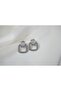 Kp161 Stone Connected Detail Twisted Earrings Silver (Length 22 mm)