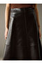 Brown Zippered A-Line Leather-Look Skirt - 7