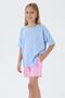 Girl's Crew Neck Embroidered Summer Regular Fit Blue Shorts Set Us2512-C-V1 - 2