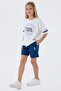 Girl's Crew Neck Embroidered Summer Regular Fit White Shorts Set Us2501-C-V1 - 2