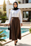 Women's Scuba Fabric Brown Flared Skirt - 3