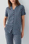 Women's Shirt Collar Embroidered Summer Regular Fit Navy Blue Pajama Set Pc9159-S-V1 - 3
