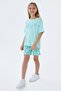 Girl's Crew Neck Embroidered Summer Regular Fit Green Shorts Set Us2507-C-V2 - 3