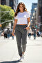 Women's Elastic Waistband 2-Pocket Sweatpants 8016 Anthracite - 3