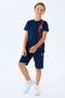 بدلة برمودا للأولاد بياقة دائرية مطرزة صيفية ذات قصة عادية باللون الأزرق الداكن US2400-C-V1 - 5