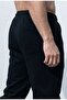 Black Men's Sweatpants 3 Thread Non-Fleece Drawstring Elastic Waist Leg Elastic Comfortable Fit Single Bottom - 3