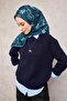 Cotton Polyester Scarf Navy Blue-Cyan White Midnight Blue Botanical Pattern Soft Textured 9 - 2