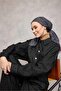 وشاح ناعم من القطن والبوليستر باللون الأسود الداكن بنمط هندسي مضاد للانزلاق ذو ملمس مميز 90x90 - 3