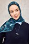 Cotton Polyester Scarf Navy Blue-Cyan White Midnight Blue Botanical Pattern Soft Textured 9 - 3