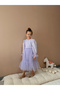 Lilac Skirt Tulle Ruffled Belted Sleeve Tip Tulle Detailed Long Sleeve Girl Child Baby Girl Dress - 7