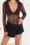 Lace V-Neck Long Sleeve Snap-Button Women's Bodysuit - 2