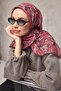 وشاح من القطن والبوليستر بلون الكرز الكريمي والأسود بنقش نباتي ناعم الملمس 90x90 - 4