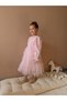 Pink Skirt Tulle Ruffled Belted Sleeve Tip Tulle Detailed Long Sleeve Girl Child Girl Baby Dress - 4