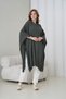 Hooded Wide Fit Poncho Jacket with Side Ties and Asymmetrical Cut, Suitable for Women's Hijab - 3