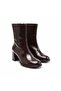 Brown Patent Leather Back Zipper Women's Thick Heeled Stylish and Comfortable Boots - 2
