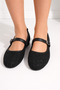 Women's Black Tweed Fabric Single Strap Buckle Classic Casual Ballerinas |   Casual Shoes - 2