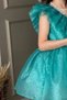 Girl's Puffy Dress with Shoulder-to-Chest Ruffle Detail, Stone Embellished, and Glittery Trim - 6
