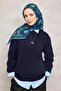 Cotton Polyester Scarf Navy Blue-Cyan White Midnight Blue Botanical Pattern Soft Textured 9