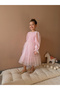 Pink Skirt Tulle Ruffled Belted Sleeve Tip Tulle Detailed Long Sleeve Girl Child Girl Baby Dress - 5