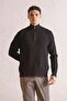 Mock Neck Honeycomb Jacquard Zippered Men's Sweater - 4