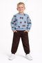 Crew Neck Acorn Printed Blue - Brown Color Boys' Tracksuit Set
