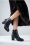 Women's Black Zippered Simple Daily Use Short Heeled Boots Shoes - 5