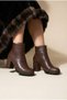 Women's Brown Zippered Simple Daily Use Short Heeled Boots Shoes - 8