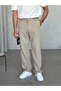 Km50733 Corded Fabric Baggy Fabric Trousers Cream