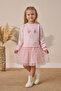 Glittery Bow Printed Tulle Girl's Dress