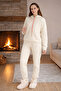 Women's Hooded Long Sleeve Thick Fabric Pajama Set 240437 Beige01