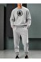 Men's Bottom Top Set Crew Neck Sweatshirt with Circle Star Print Design