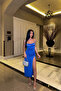 Cobalt Blue Stone Detail Deep Slit Dress - 3