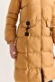 Hooded long pocket hat zippered puffer jacket tan - 3