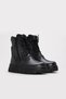 Black Unisex Fur Genuine Leather Lace-Up Zippered Rubber Sole Boots Tg0977011241614 - 2