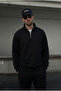 سويت شيرت رجالي 3 Thread Ş مبطن بالصوف Half Zipper D ياقة مرتفعة متوسطة الطول أسود LS-88511 - 5