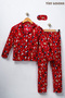 Girl's Cotton Suede Fabric Winter Themed Sleepwear Set with Glasses, Shirt Collar, and Buttoned Pajamas - 2