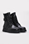 Black Genuine Leather with Fur Inside, Lace-Up, Zippered, Rubber Sole, Quality Women's Boots - 2