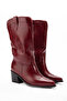 Burgundy Matte Leather Mid-Heel Perforated Summer Pointed Toe Western Cowboy Boots - 4