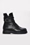 Black Genuine Leather with Fur Inside, Lace-Up, Zippered, Rubber Sole, Quality Women's Boots - 4