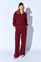 Burgundy Half-Zip Sweatshirt-Elastic Waist Drawstring Detailed Pants Set |   Ek100185498