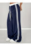 White Belted Double-Striped High-Waist Women's Wide-Leg Sweatpants - 2