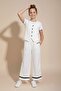 Ecru Buttoned Linen Vest Set Wide-Leg Trousers Girl's Suit 23490 - 4