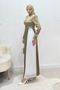 Henna Bow Detailed Crepe Satin Hijab Evening Dress - Khaki - 3