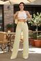 Bubble Fabric Wide Leg Pants - Relaxed Fit Trousers