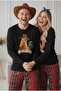 Men's Black Red Plaid Fun Rooster Printed Knitted Pajama Suit 7969