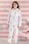 Girl's Velvet Fleece Teddy Bear Pattern Pajama Set 240525 Ecru02 - 4