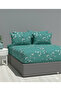 Water Green Branch Pattern Battal Fitted Sheet Set (180X200) + 2 Pillowcases - 2