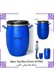 50 Liter Open Top Blue Plastic Drum with Secure Lid and Side Handles, Heavy-Duty Storage Barrel