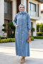 Women's Buttoned Hooded Pocket Light Denim Blue Cap