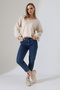 Women's Beige V-Neck Casual Oversized Soft Knitwear Sweater - 3